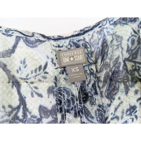 Converse One Star Women's XS Loose Fit Blue Floral Sheer Sleeveless Pleated Top - Picture 8 of 11